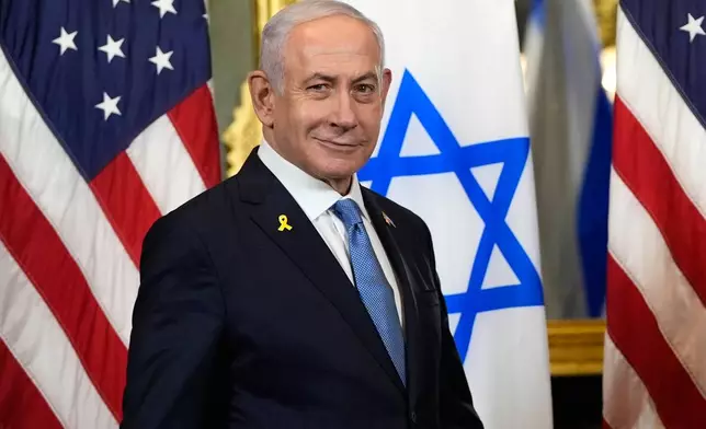 FILE - Israeli Prime Minister Benjamin Netanyahu arrive before a meeting at the Eisenhower Executive Office Building on the White House complex in Washington, July 25, 2024. (AP Photo/Julia Nikhinson, File)