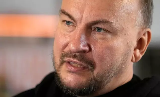 Serhii Beskrestnov, also known as "Flash", an adviser to Ukraine's President Volodymyr Zelenskyy speaks during an interview in Kyiv, Ukraine, Friday 16, 2026. (AP Photo/Efrem Lukatsky)
