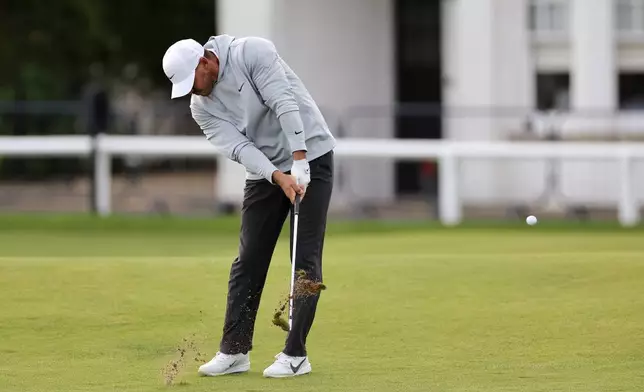 Brooks Koepka of USA plays from the 1st fairway on day three of the Dunhill Links Golf Championship in St Andrews, Scotland, Saturday, Oct. 3, 2026. (Steve Welsh/PA via AP)