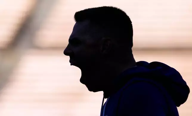 Los Angeles Dodgers first baseman Freddie Freeman yawns during practice ahead of a baseball NL Division Series Thursday, Oct. 1, 2026, in Los Angeles. (AP Photo/Mark J. Terrill)