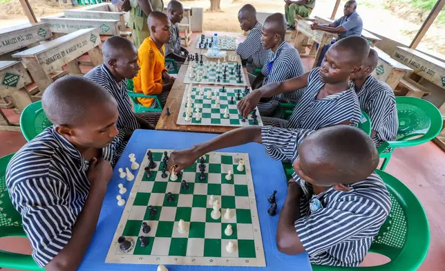 Kenyan prisoners play chess at Maranjau Prison in Murang'a, Kenya, Sept. 11, 2026. (AP Photo/Patrick Ngugi)