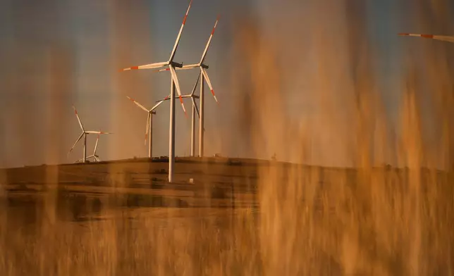 Wind turbines generate electricity in Balabanli, near Tekirdag, northwestern Turkey, Friday, Oct. 9, 2026. (AP Photo/Emrah Gurel)