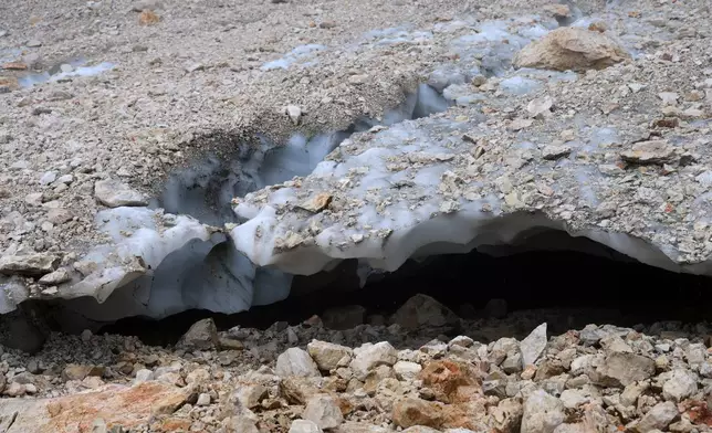 A view of the remaining ice at the Skuta glacier near Kamnik, Slovenia, Oct. 11, 2026. (AP Photo)