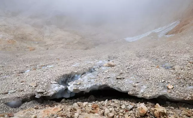 A view of the remaining ice at the Skuta glacier near Kamnik, Slovenia, Sunday, Oct. 11, 2026. (AP Photo)