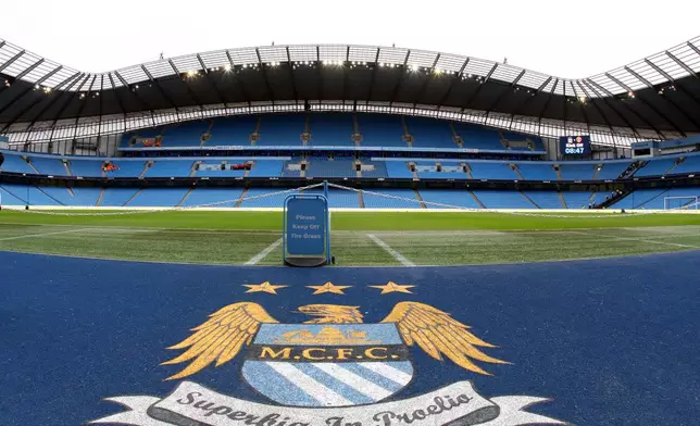 FILE - A general view of the stadium ahead of the FA Cup third round soccer match between Manchester City and Manchester United at the Etihad stadium, Manchester, England, Sunday, Jan. 8, 2012. (AP Photo/Scott Heppell, File)