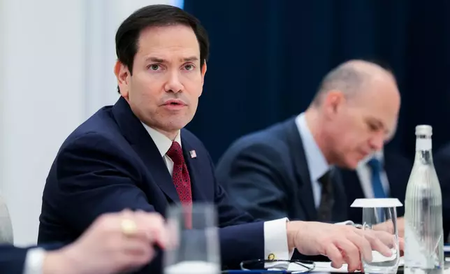 U.S. Secretary of State Marco Rubio attends a meeting with Uzbekistan's Foreign Minister Bakhtiyor Saidov, not pictured, in Samarkand, Uzbekistan Monday, Oct. 19, 2026. (Kylie Cooper/Pool Photo via AP)