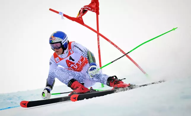 Brazil's Lucas Pinheiro Braathen competes in an alpine ski, men's World Cup giant slalom, in Soelden, Austria, Sunday, Oct. 25, 2026. (Gian Ehrenzeller/Keystone via AP)