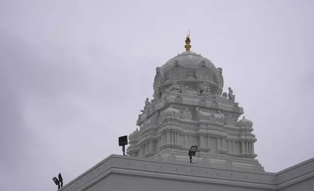 The top of Sri Venkateswara Swami (Balaji) Temple is seen in Aurora, Ill., Thursday, Oct. 15, 2026. (AP Photo/Laura Bargfeld)
