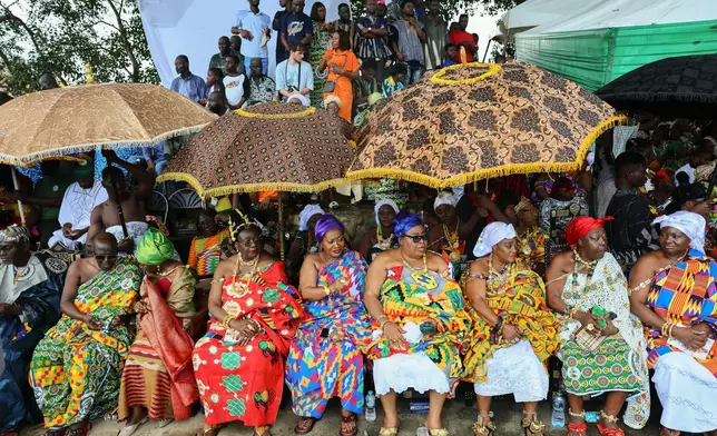 Queen Mothers attend the Akuapem State's 200th anniversary celebration of the Odwira Festival on Friday, Sept. 25, 2026 in Akropong, Ghana. (AP Photo)