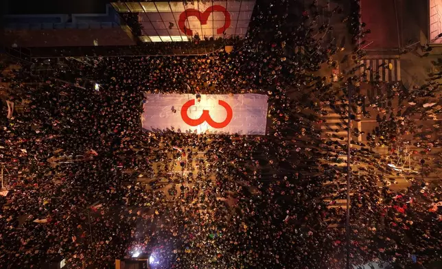 People take part in the final "Student List – Students Win" rally ahead of a parliamentary election in Belgrade, Serbia, Thursday, Oct. 22, 2026. (AP Photo/Armin Durgut)