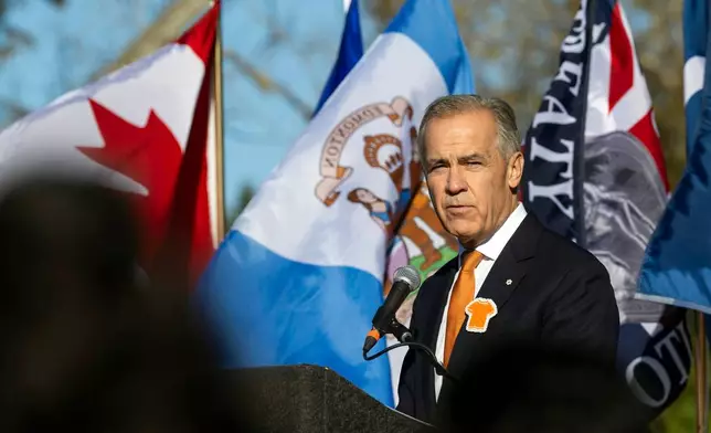 Canada Prime Minister Mark Carney attends the National Day for Truth and Reconciliation event, Wednesday Sept. 30, 2026, in Edmonton, Alberta. (John Ulan/The Canadian Press via AP)