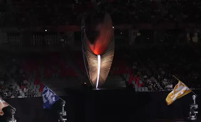 The cauldron is seen during the closing ceremony for the Asian Games in Nagoya, Japan, Sunday, Oct. 4, 2026. (AP Photo/Aaron Favila)