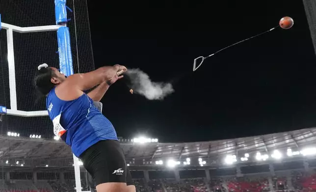 India's Damneet Singh competes in the men's hammer throw final at the Asian Games in Nagoya, Japan, Friday, Sept. 25, 2026. (AP Photo/Lee Jin-man)