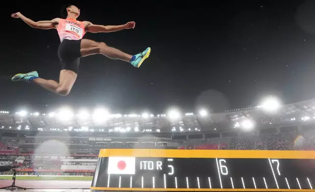 Japan's Riku Ito competes in the men's long jump final at the Asian Games in Nagoya, Japan, Monday, Sept. 28, 2026. (AP Photo/Lee Jin-man)