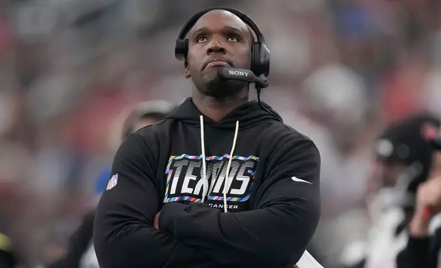 Houston Texans head coach DeMeco Ryans looks on during the first half of an NFL football game against the Dallas Cowboys in Houston, Sunday, Oct. 4, 2026. (AP Photo/Eric Christian Smith)