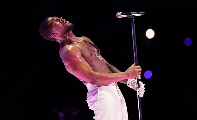 FILE - Usher performs during halftime of the NFL Super Bowl 58 football game Feb. 11, 2024, in Las Vegas. (AP Photo/Eric Gay, File)