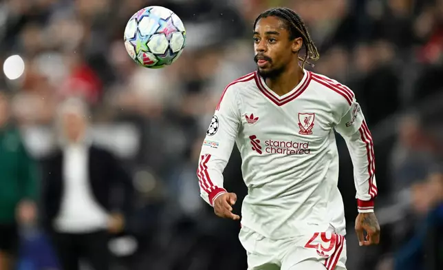 Liverpool's Bradley Barcola controls the ball during the Champions League opening phase soccer match between LASK and Liverpool in Linz, Austria, Wednesday, Oct. 14, 2026. (AP Photo/Denes Erdos)