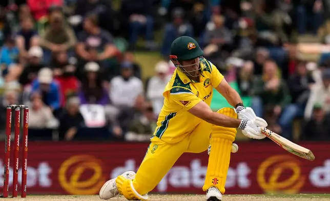 Australia's captain Mitchell Marsh plays a LBW during the third one day international cricket match between South Africa and Australia, in Potchefstroom, South Africa, Wednesday, Sept. 30, 2026. (AP Photo/Themba Hadebe)