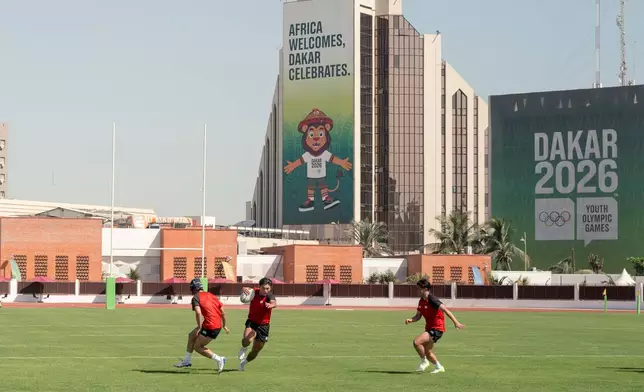Players from Japan train at Iba Mar Diop Stadium, one of the olympic venues, ahead of the Youth Olympics Games in Dakar, Senegal, Friday, Oct. 30, 2026. (AP Photo/Sylvain Cherkaoui)