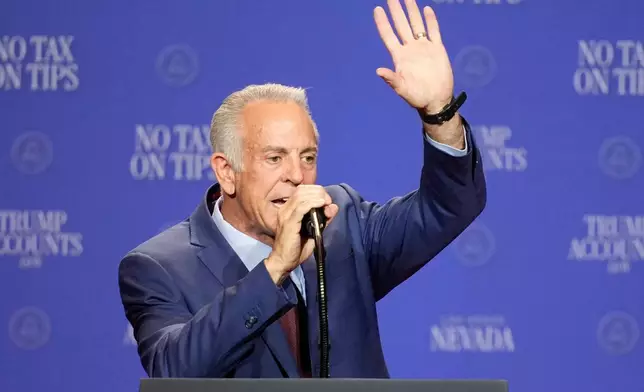 FILE - Nevada Gov. Joe Lombardo speaks before President Donald Trump at an event at the Red Rock Resort in Las Vegas, Aug. 5, 2026. (AP Photo/John Locher, File)
