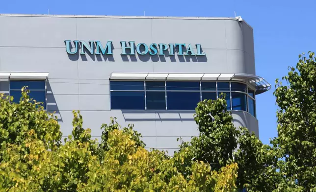 FILE - The University of New Mexico Hospital is seen on July 25, 2025, in Albuquerque, N.M. (AP Photo/Susan Montoya Bryan, File)