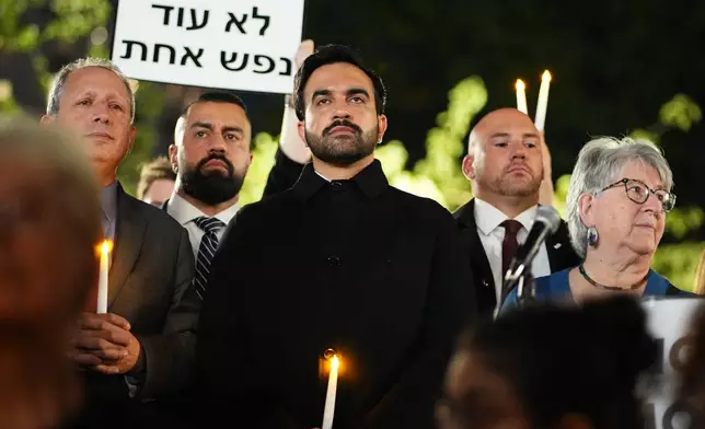 New York City Mayor Zohran Mamdani attends a vigil marking the third anniversary of the October 7 attacks on Israel Wednesday, Oct. 7, 2026, in New York. (AP Photo/Frank Franklin II)