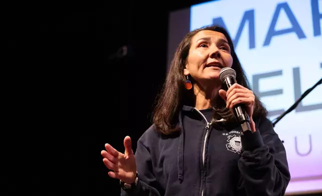 Democratic Senate candidate Mary Peltola speaks during a campaign event Thursday, Oct. 29, 2026, in Juneau, Alaska. (AP Photo/Chloe Anderson)