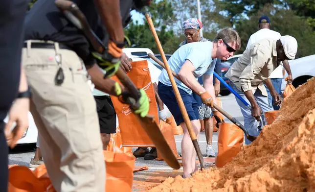 Residents pick up sandbags at the James Seals Jr. Parks & Recreation Center as they prepare for Hurricane Isaias expected landfall along the Gulf Coast, Thursday, Oct. 8, 2026, in Mobile, Ala. (AP Photo/Octavio Jones)