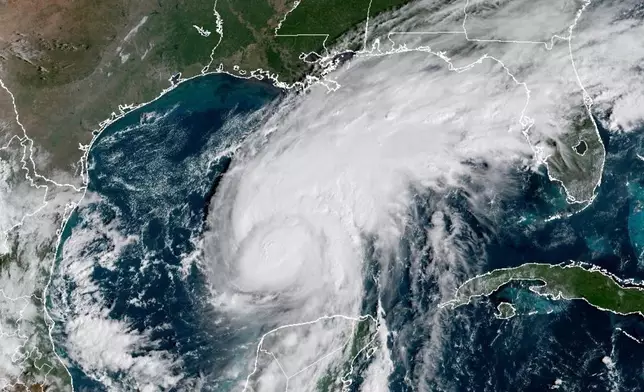 This satellite image from the National Oceanic and Atmospheric Administration shows Hurricane Isaias surging toward the U.S. Gulf Coast on Thursday, Oct. 8, 2026. (National Oceanic and Atmospheric Administration via AP)