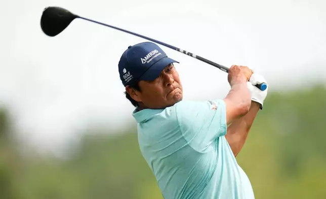 FILE - Notah Begay III hits off the third tee during the final round of the Champions Tour Principal Charity Classic golf tournament, June 2, 2024, in Des Moines, Iowa. (AP Photo/Charlie Neibergall, File)