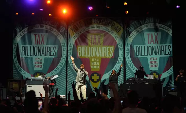 Rapper Common performs during a campaign rally in support of California Proposition 40, known as the billionaire tax, in Los Angeles, Monday, Oct. 5, 2026. (AP Photo/Jae C. Hong)