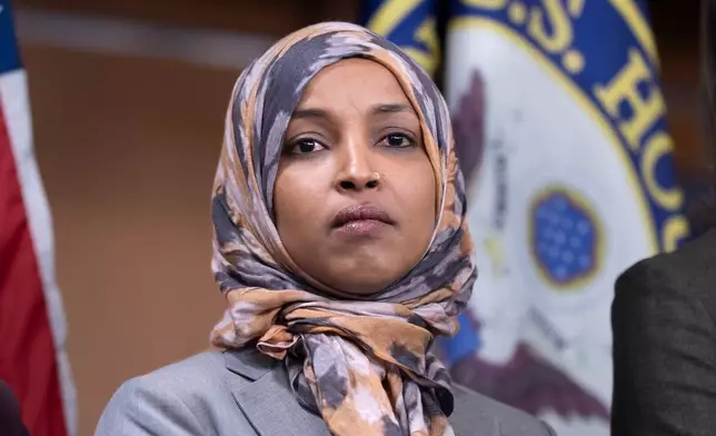 Rep. Ilhan Omar, D-Minn., takes questions during a news conference at the Capitol in Washington, Jan. 13, 2026. (AP Photo/J. Scott Applewhite, File)
