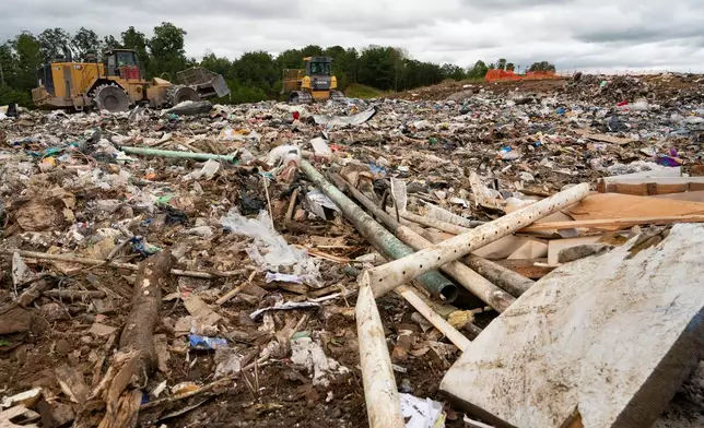 IPEX PVC pipe is visible at the Buncombe County Landfill, Thursday, September 24, 2026, in Alexander, N.C. (AP Photo/Allison Joyce)