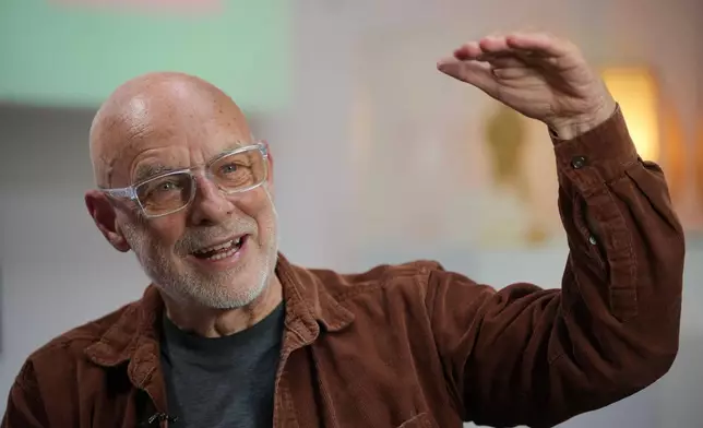 Brian Eno speaks during an interview in London, Tuesday, Sept. 29, 2026. (AP Photo/Kin Cheung)