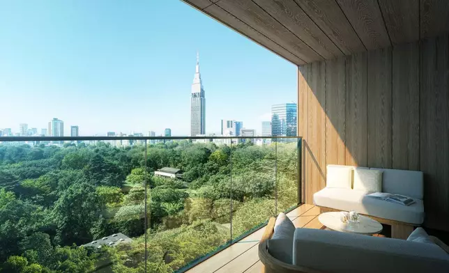 The balcony overlooking Shinjuku Gyoen National Garden