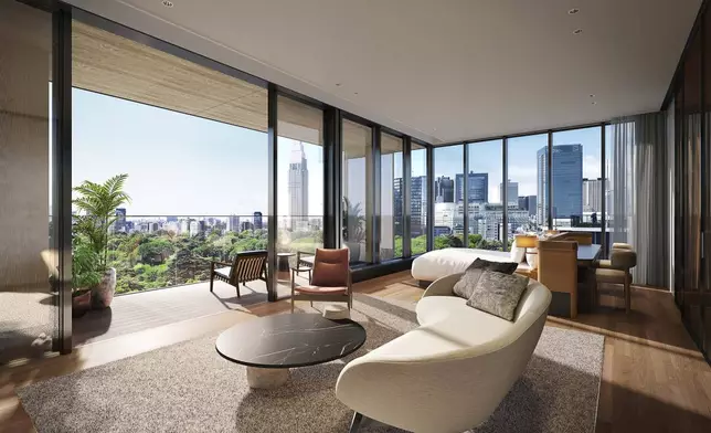 GYOEN SUITE Living Area: Panoramic Views of Shinjuku Gyoen National Garden