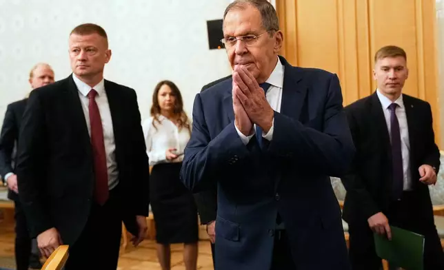 Russian Foreign Minister Sergey Lavrov attends the Moscow format consultations on Afghanistan in Moscow, Monday, Oct. 5, 2026. (AP Photo/Alexander Zemlianichenko)