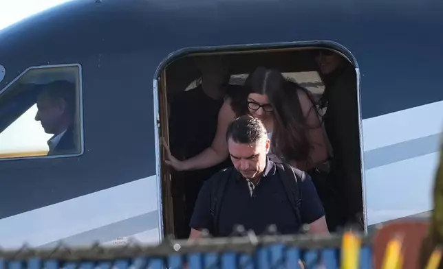 Flávio Bolsonaro arrives at Miami-Opa Locka Executive Airport on Wednesday, Oct. 28, 2026, in Opa-locka, Fla. (AP Photo/Marta Lavandier)