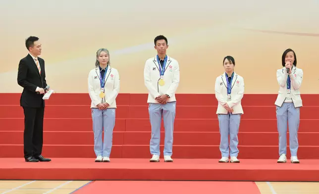The Commendation Ceremony for the Hong Kong, China Delegation to the 20th Asian Games was held at the Kowloon Park Sports Centre this afternoon (October 26). Photo shows athletes sharing their experiences of competing in the Games. Source: HKSAR Government Press Releases