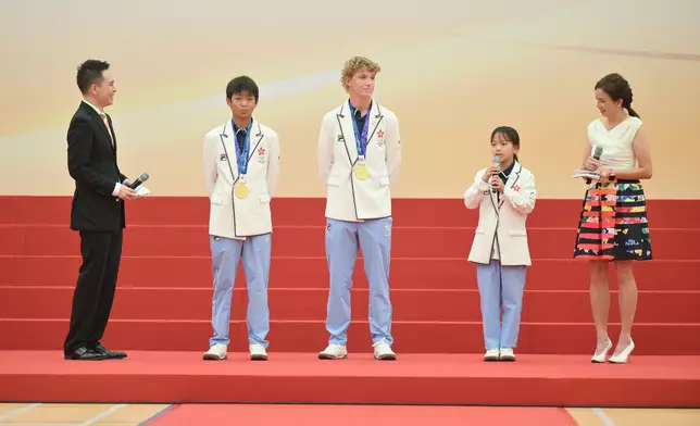 The Commendation Ceremony for the Hong Kong, China Delegation to the 20th Asian Games was held at the Kowloon Park Sports Centre this afternoon (October 26). Photo shows athletes sharing their experiences of competing in the Games. Source: HKSAR Government Press Releases