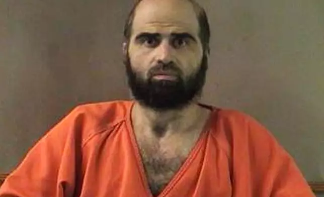 FILE - This undated photo provided by the Bell County Sheriff's Department shows former Army psychiatrist Maj. Nidal Hasan. (Bell County Sheriff's Department via AP, File)