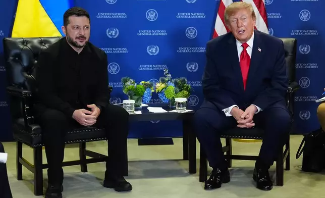 FILE - President Donald Trump meets with Ukraine's President Volodymyr Zelenskyy during the United Nations General Assembly, Sept. 22, 2026, at the UN headquarters. (AP Photo/Julia Demaree Nikhinson, File)