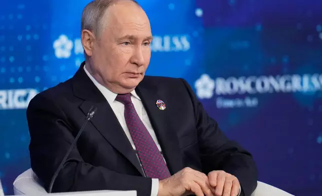 Russian President Vladimir Putin attends the plenary session of the Russia-Africa Summit in Moscow, Wednesday, Oct. 28, 2026. (AP Photo/Pavel Bednyakov)