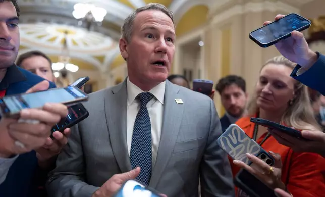 Sen. Jon Husted, R-Ohio, talks to reporters at the Capitol in Washington, Tuesday, Sept. 29, 2026. (AP Photo/J. Scott Applewhite)
