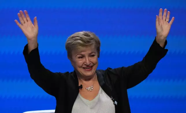 International Monetary Fund (IMF) Managing Director Kristalina Georgieva speaks on the Global Economy forum during the annual meetings of the International Monetary Fund and the World Bank Group in Bangkok, Thailand, Thursday, Oct. 15, 2026. (AP Photo/Sakchai Lalit)