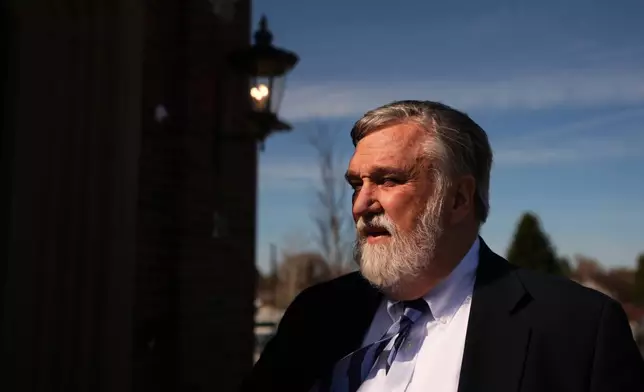 FILE - Pastor Doug Wilson stands for a portrait after Sunday services at the new campus for Christ Church and its Logos School, Sunday, April 6, 2025, in Moscow, Idaho. (AP Photo/Lindsey Wasson, File)