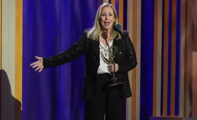 Genie Francis accepts the lifetime achievement award during the 53rd Annual Daytime Emmy Awards on Friday, Oct. 30, 2026, at the Hollywood Palladium in Los Angeles. (AP Photo/Chris Pizzello)
