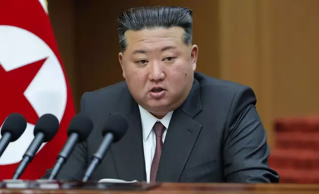 FILE - In this photo provided by the North Korean government, its leader Kim Jong Un delivers a speech during a session of the Supreme People's Assembly at parliament in Pyongyang, North Korea, on March 23, 2026. Independent journalists were not given access to cover the event depicted in this image distributed by the North Korean government. The content of this image is as provided and cannot be independently verified. (Korean Central News Agency/Korea News Service via AP, File)