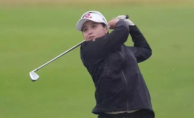 South Korea's Hye-jin Choi watches her shot on the 18th hole during the third round of the LPGA BMW Ladies Championship at the Pine Beach Golf Links, in Haenam, South Korea, Saturday, Oct. 24, 2026. (AP Photo/Lee Jin-man)