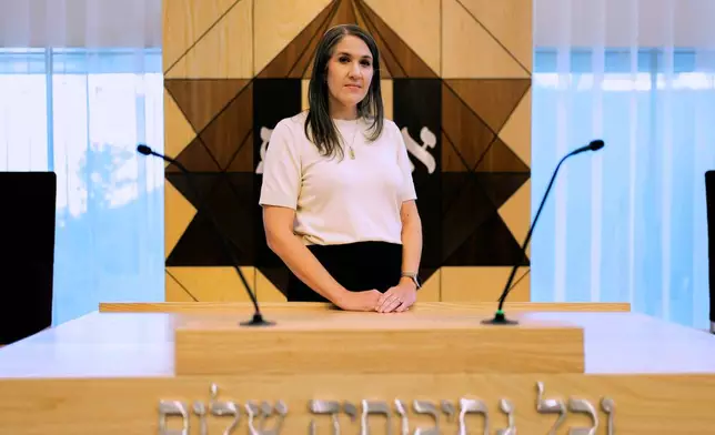 Senior Rabbi Emily Segal stands for a portrait during a training from Arizona Faith Network for poll chaplains and peacekeepers, Tuesday, Oct. 6, 2026, ahead of the upcoming general midterm election, at Temple Chai in Scottsdale, Ariz. (AP Photo/Rebecca Noble)